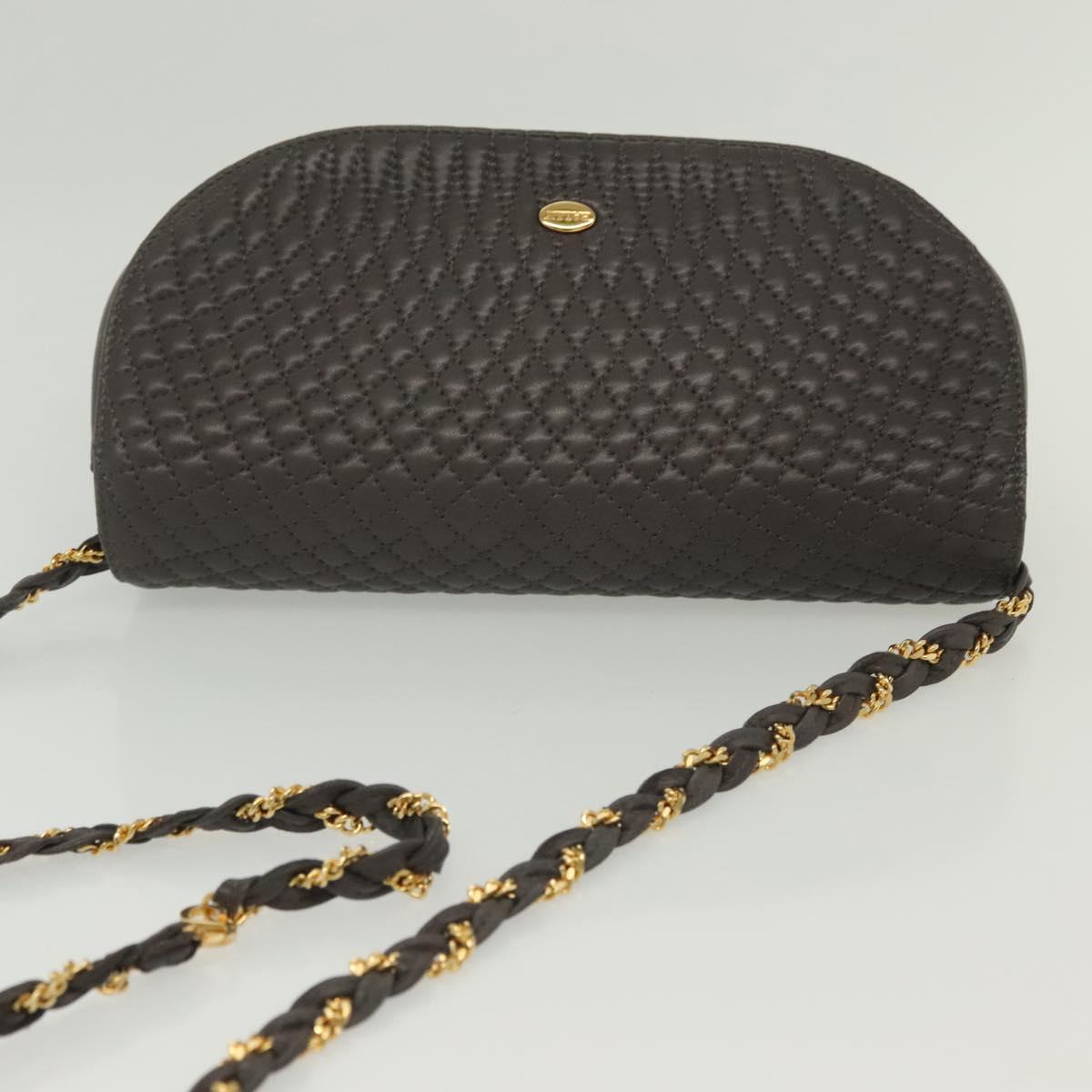 BALLY Chain Shoulder Bag Leather Gray Gold Auth 139538