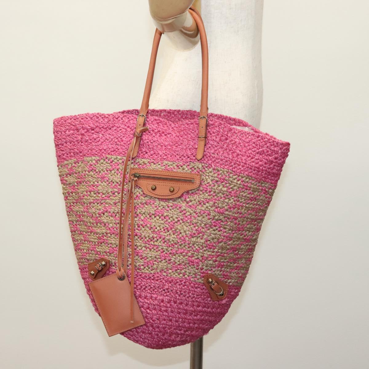 BALENCIAGA Vanier Tote Bag Raffia Pink 286370 Auth 139539