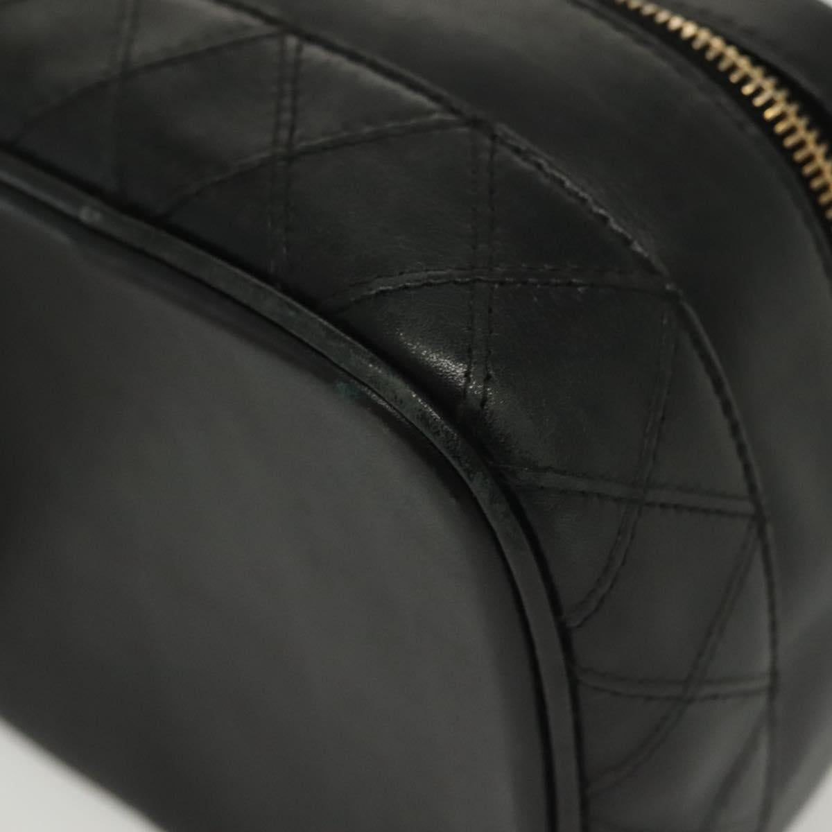 CHANEL Bicolore Vanity Hand Bag Lamb Skin Black Gold CC Auth 139540