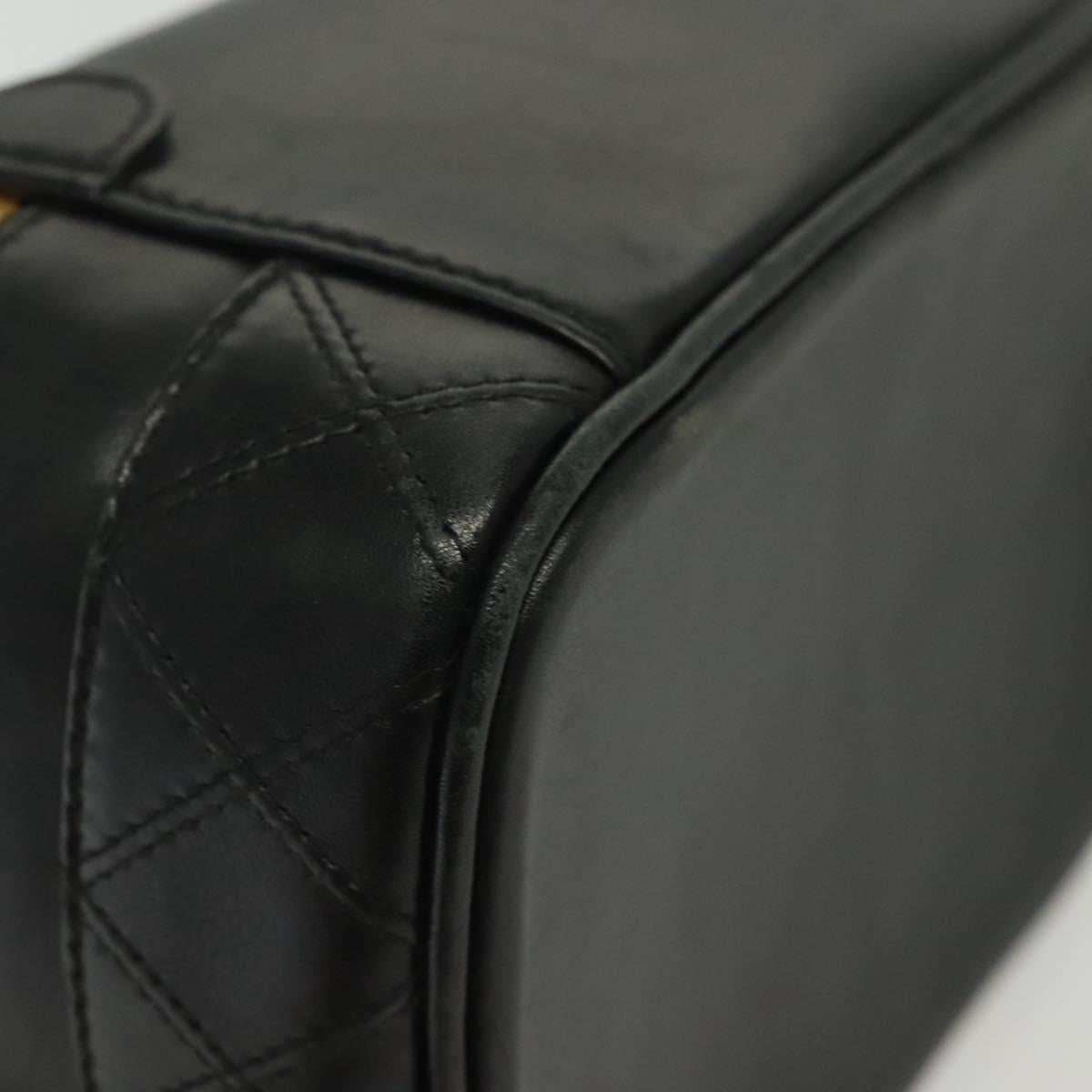 CHANEL Bicolore Vanity Hand Bag Lamb Skin Black Gold CC Auth 139540