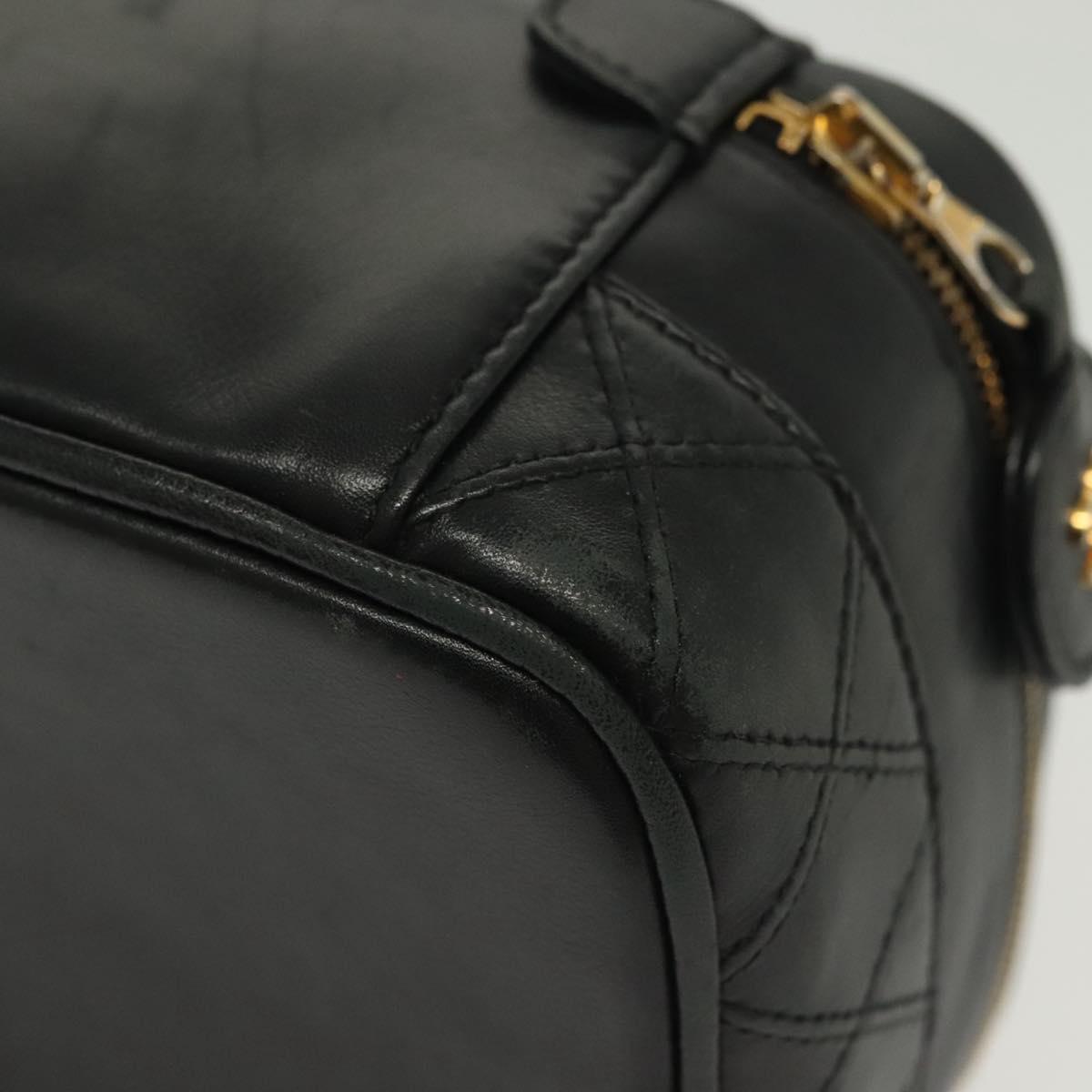 CHANEL Bicolore Vanity Hand Bag Lamb Skin Black Gold CC Auth 139540