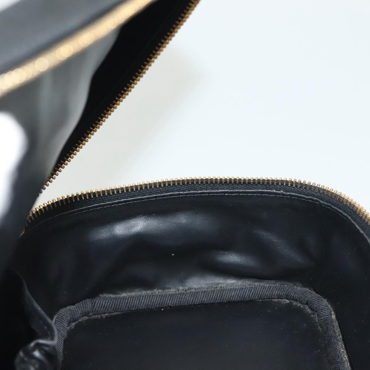 CHANEL Bicolore Vanity Hand Bag Lamb Skin Black Gold CC Auth 139540