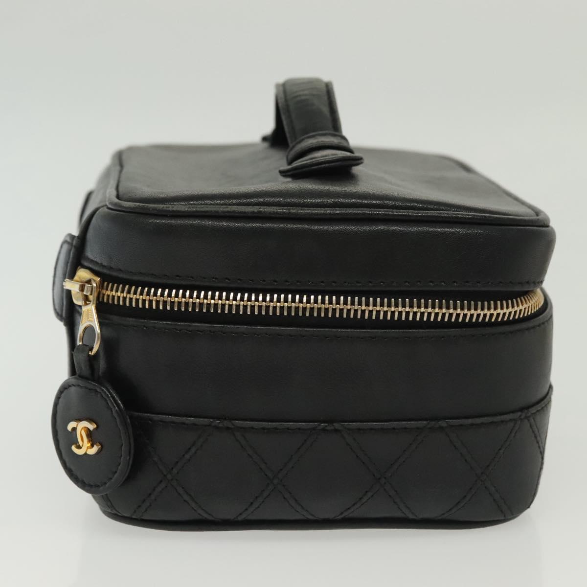 CHANEL Bicolore Vanity Hand Bag Lamb Skin Black Gold CC Auth 139540