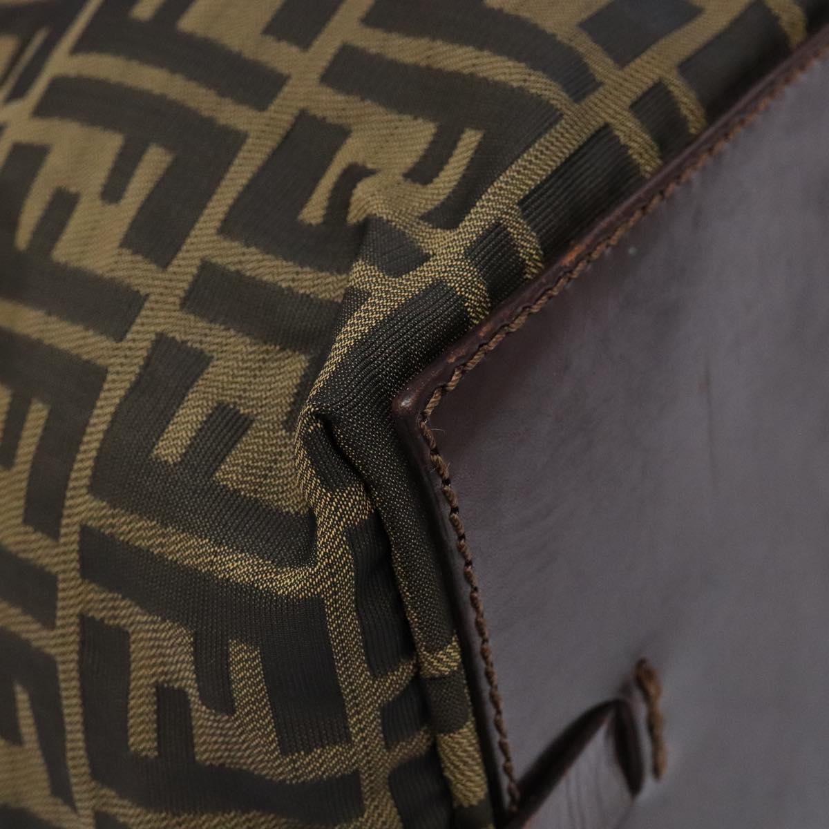 FENDI Zucca Canvas Hand Bag Black Brown Auth 139541
