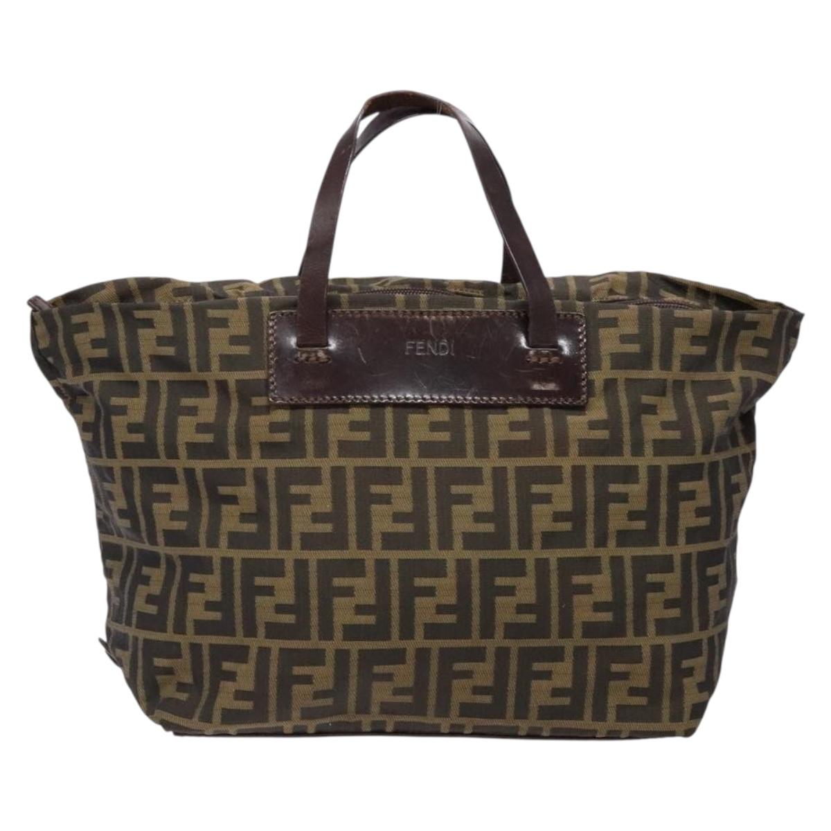 FENDI Zucca Canvas Hand Bag Black Brown Auth 139541