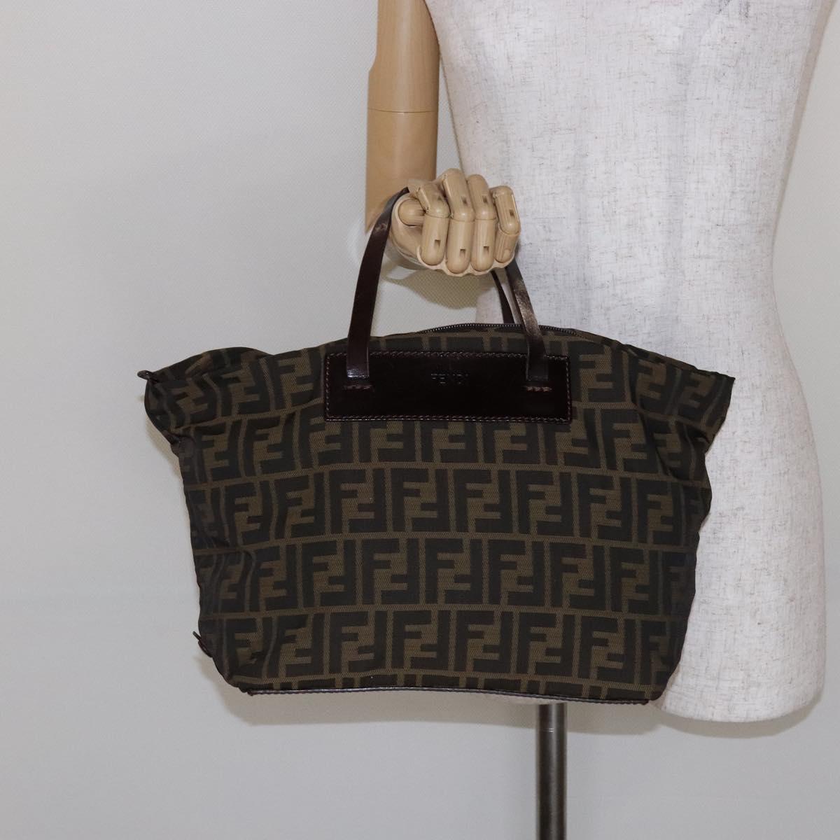 FENDI Zucca Canvas Hand Bag Black Brown Auth 139541