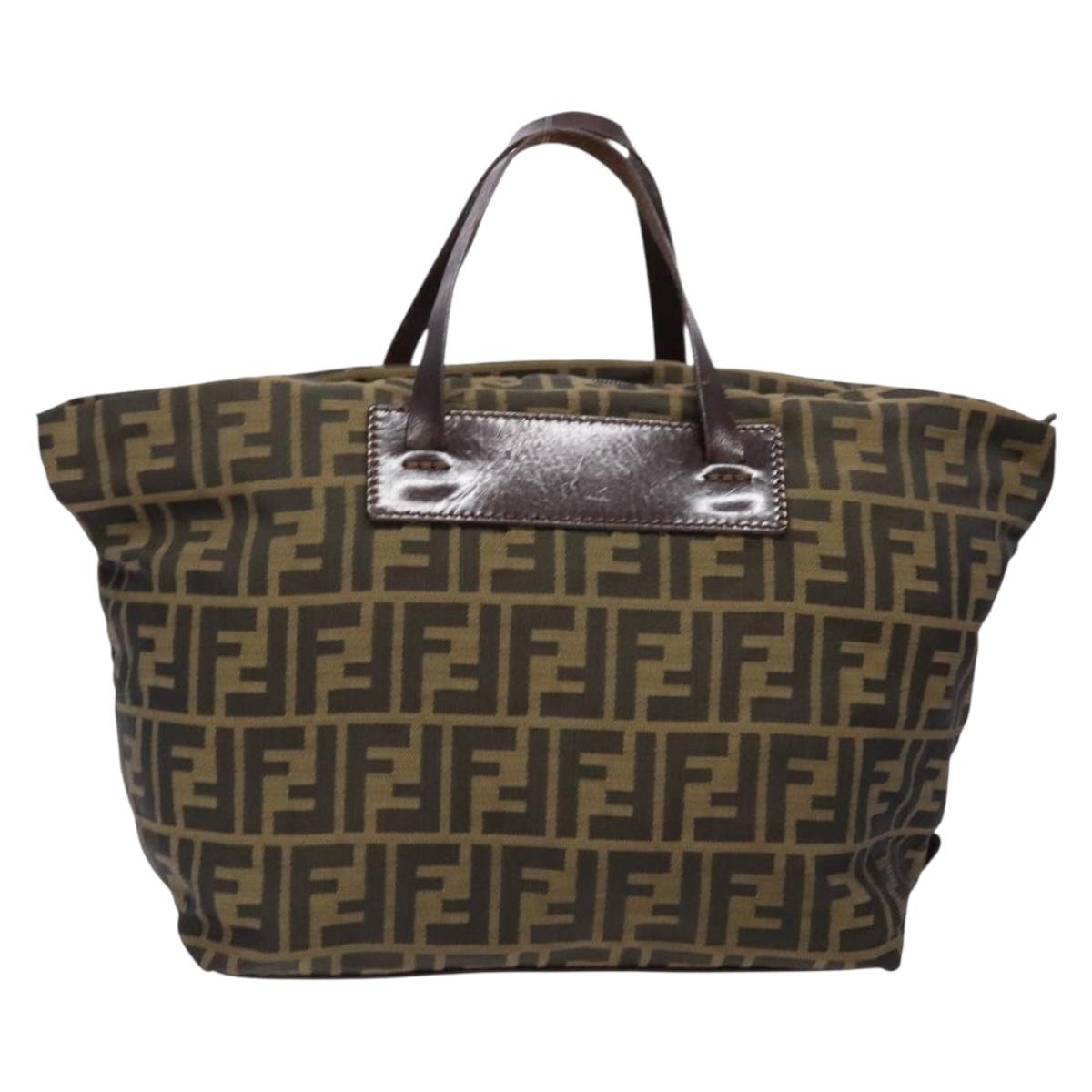 FENDI Zucca Canvas Hand Bag Black Brown Auth 139541