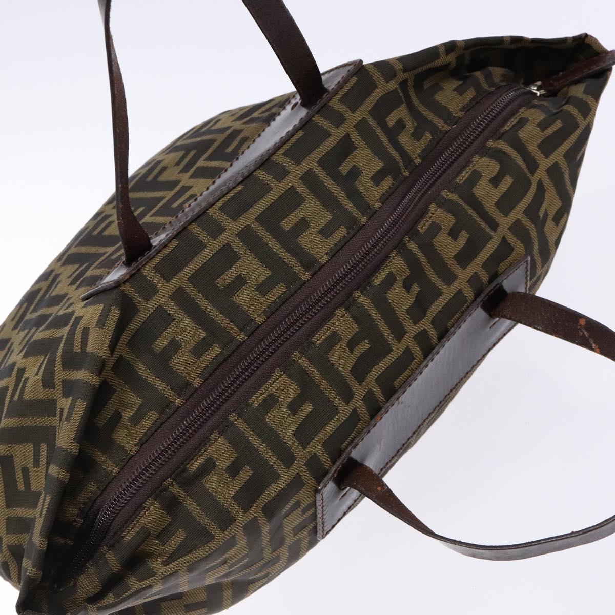 FENDI Zucca Canvas Hand Bag Black Brown Auth 139541