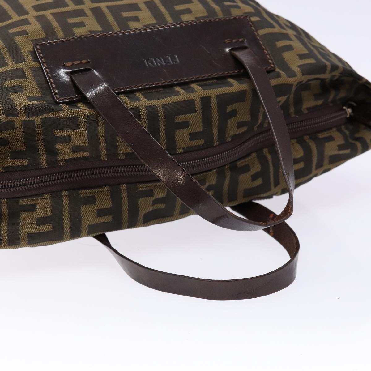 FENDI Zucca Canvas Hand Bag Black Brown Auth 139541