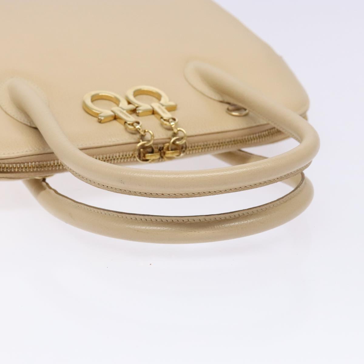 Salvatore Ferragamo Gancini Hand Bag Leather Ivory Gold Auth 139544