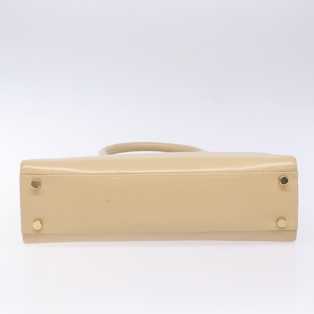 Salvatore Ferragamo Gancini Hand Bag Leather Ivory Gold Auth 139544