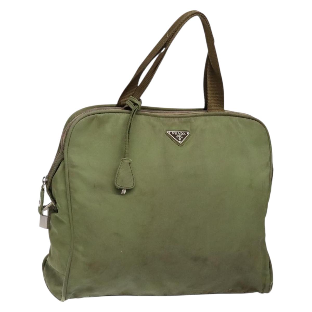 PRADA Hand Bag Nylon Green Silver Auth 139545