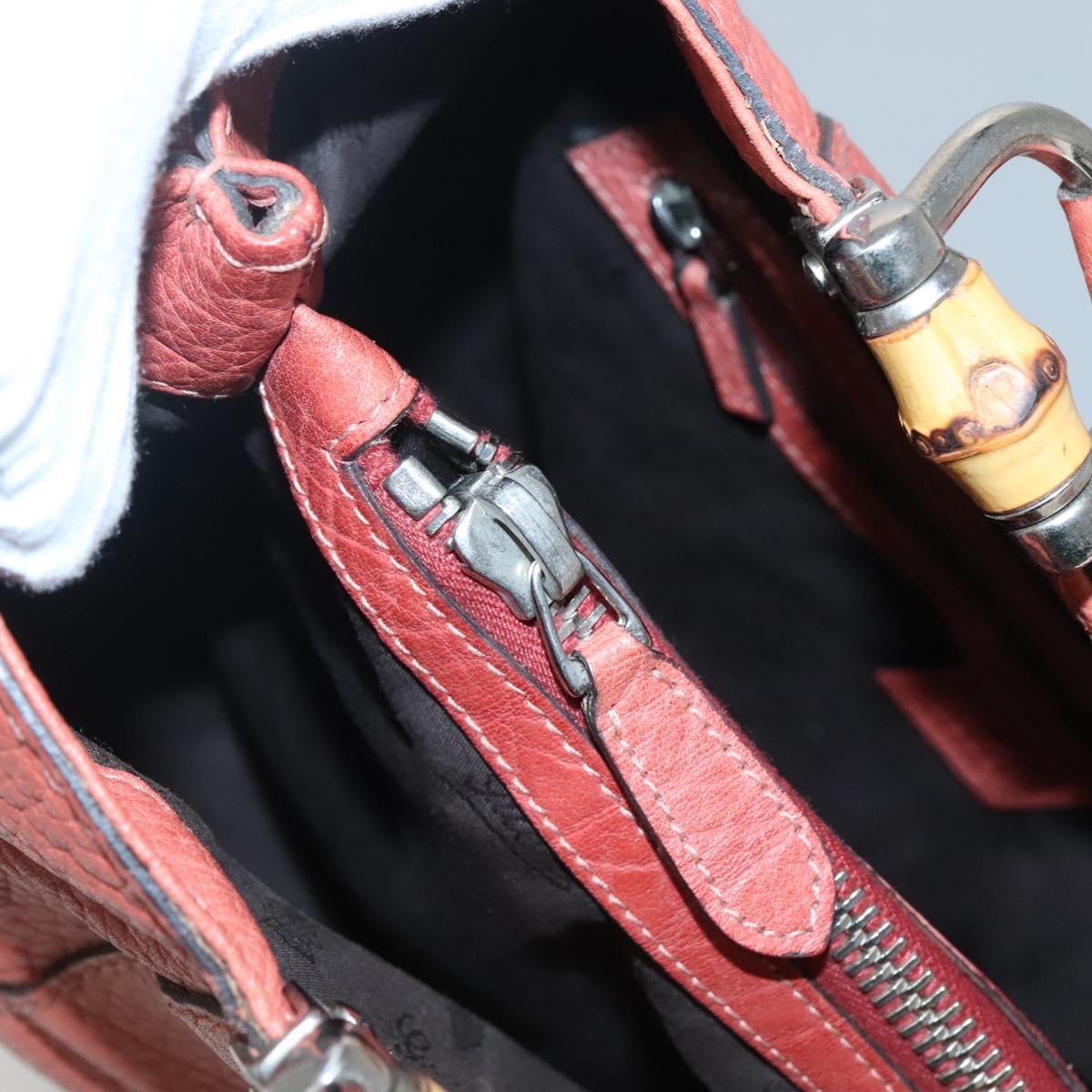 GUCCI Bamboo Tote Bag Leather Red Silver 232947 Auth 139547