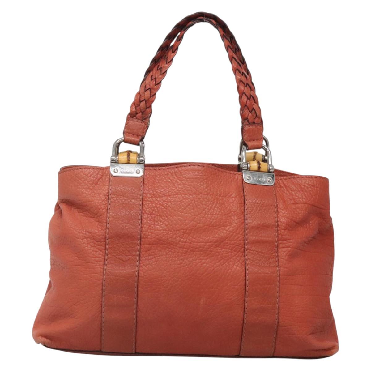 GUCCI Bamboo Tote Bag Leather Red Silver 232947 Auth 139547