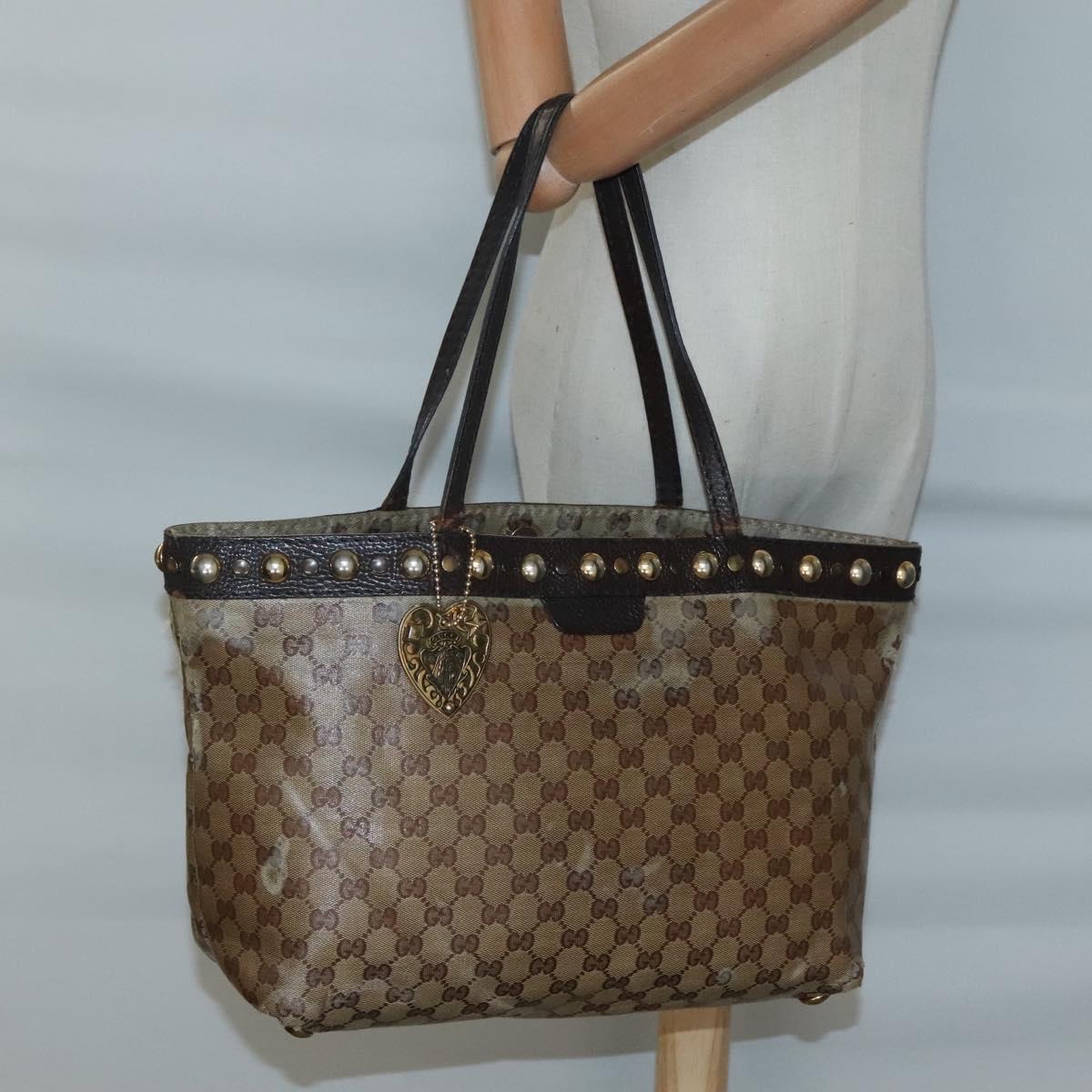 GUCCI GG Crystal Tote Bag Coated Canvas Beige Gold 207291 Auth 139548