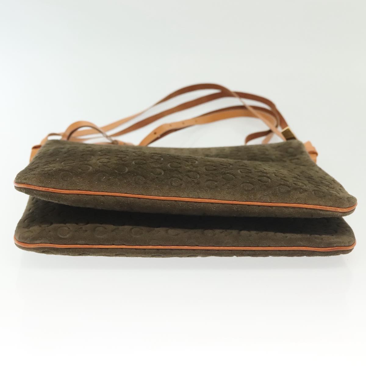 CELINE C Macadam Canvas Shoulder Bag Suede Brown Gold Auth 139556