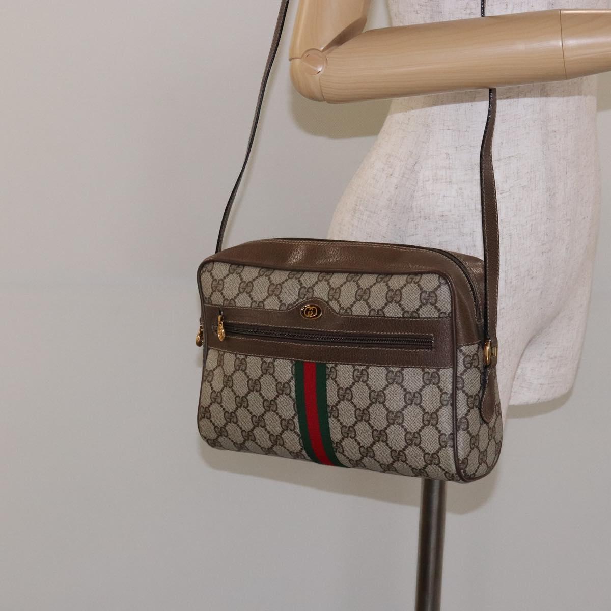GUCCI GG Supreme Web Sherry Line Shoulder Bag PVC Beige 56 02 005 Auth 139573