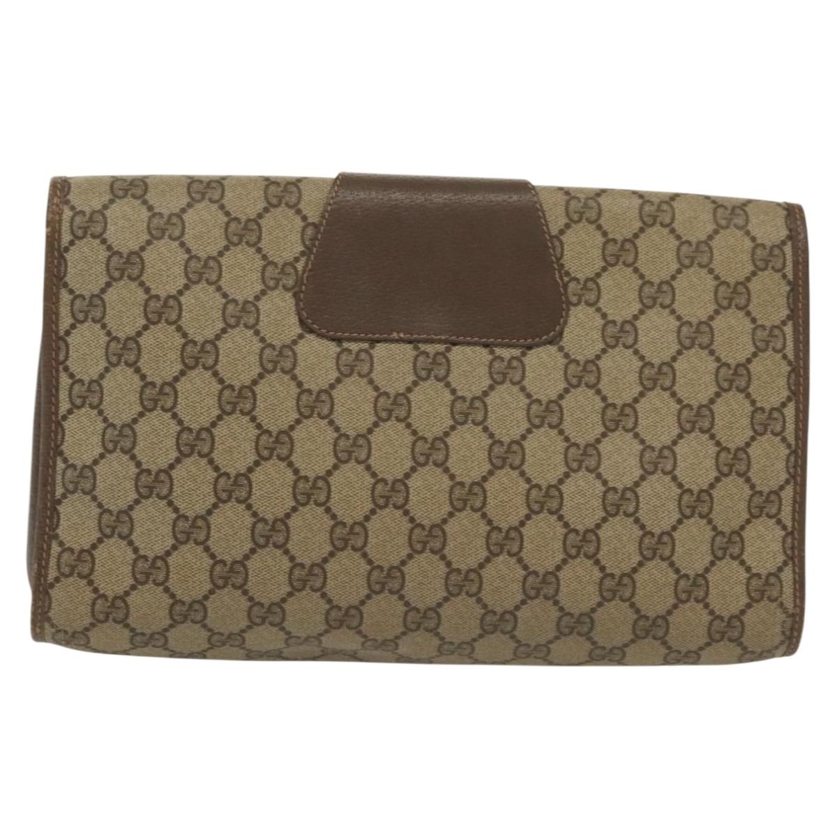 GUCCI GG Supreme Web Sherry Line Clutch Bag PVC Beige 156 01 031 Auth 139574