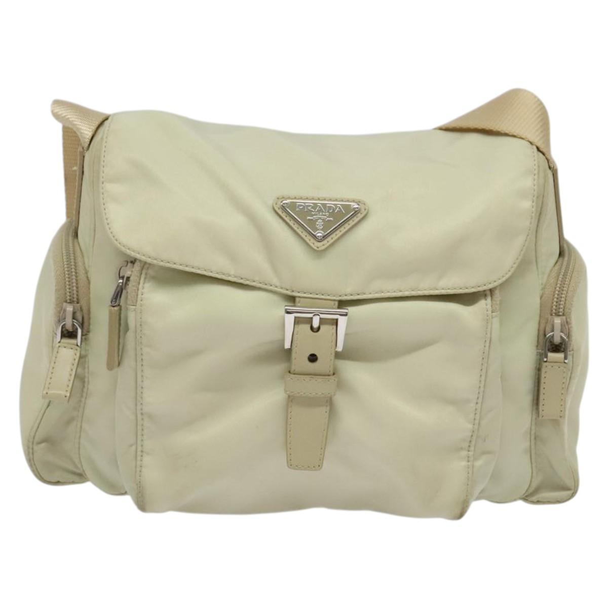 PRADA Shoulder Bag Nylon Ivory Silver Auth 139575