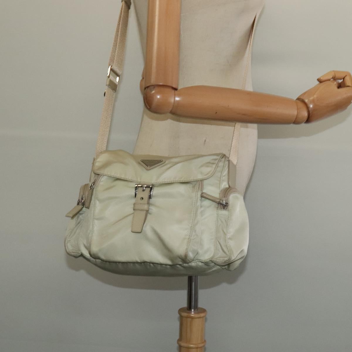 PRADA Shoulder Bag Nylon Ivory Silver Auth 139575