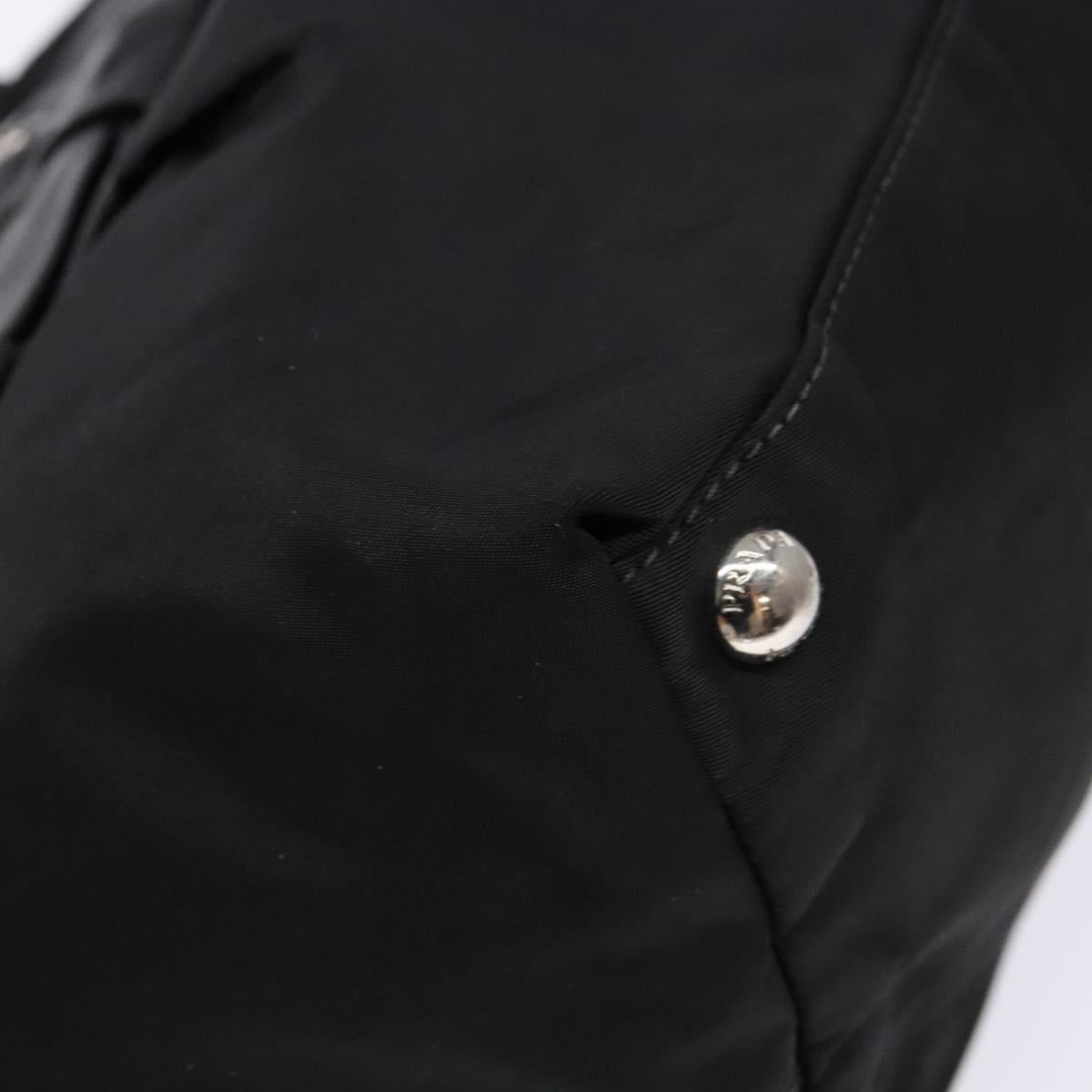 PRADA Hand Bag Nylon Silver Black Auth 139576