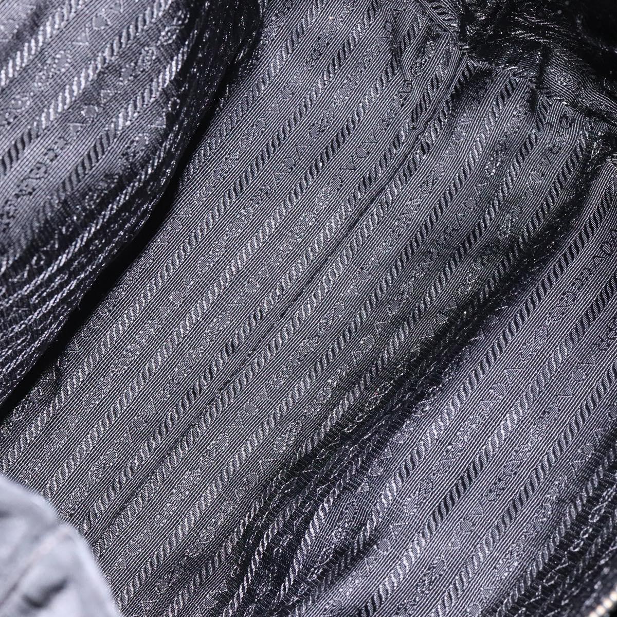 PRADA Hand Bag Nylon Silver Black Auth 139576
