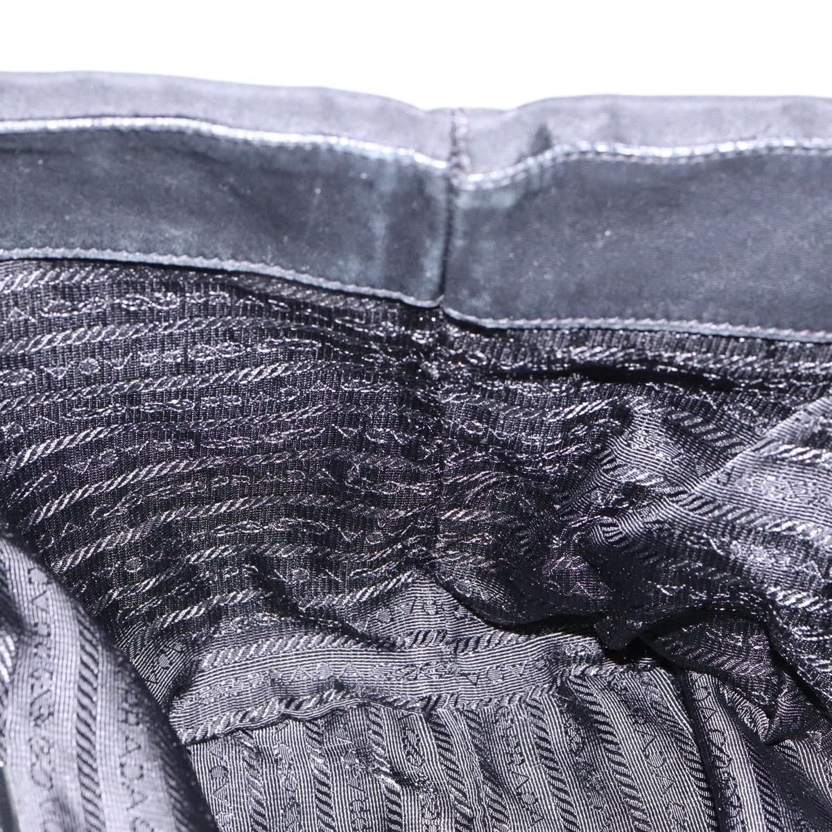 PRADA Hand Bag Nylon Silver Black Auth 139576