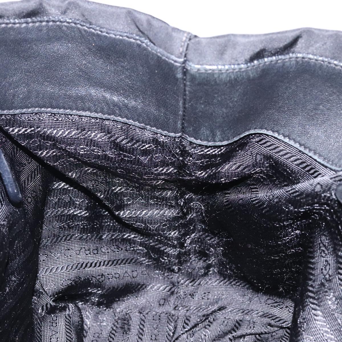 PRADA Hand Bag Nylon Silver Black Auth 139576