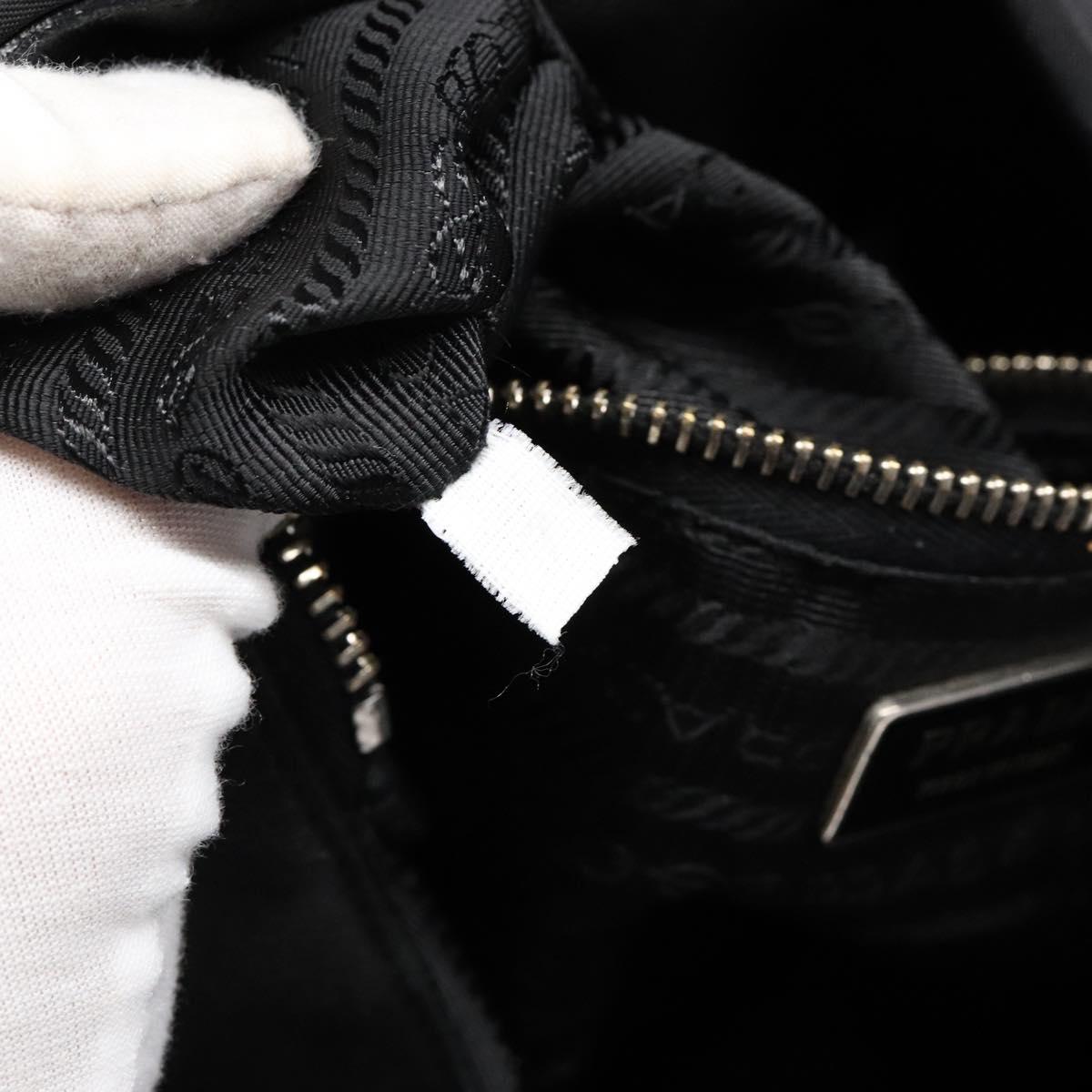 PRADA Hand Bag Nylon Silver Black Auth 139576