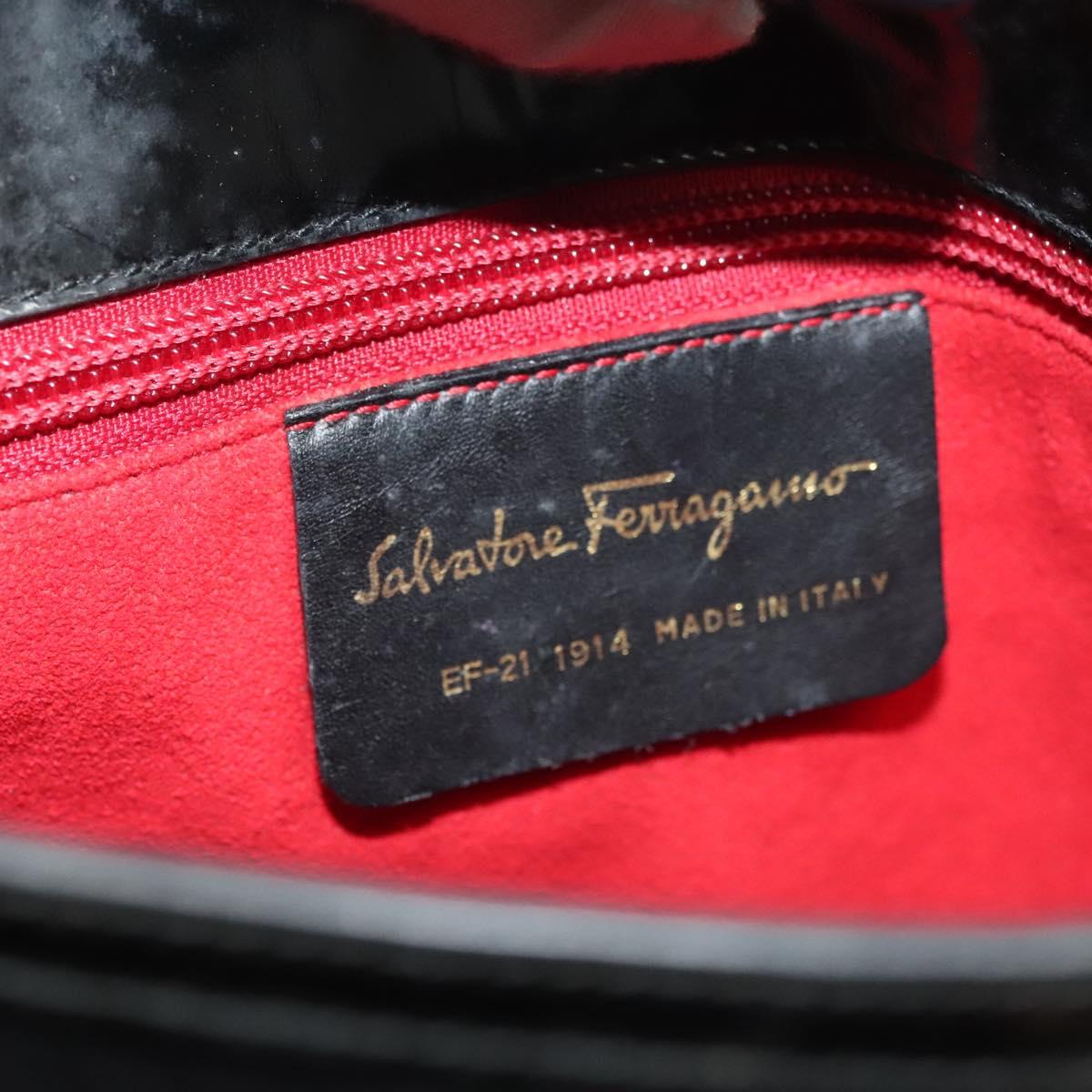 Salvatore Ferragamo Shoulder Bag Suede Black Gold Auth 139577
