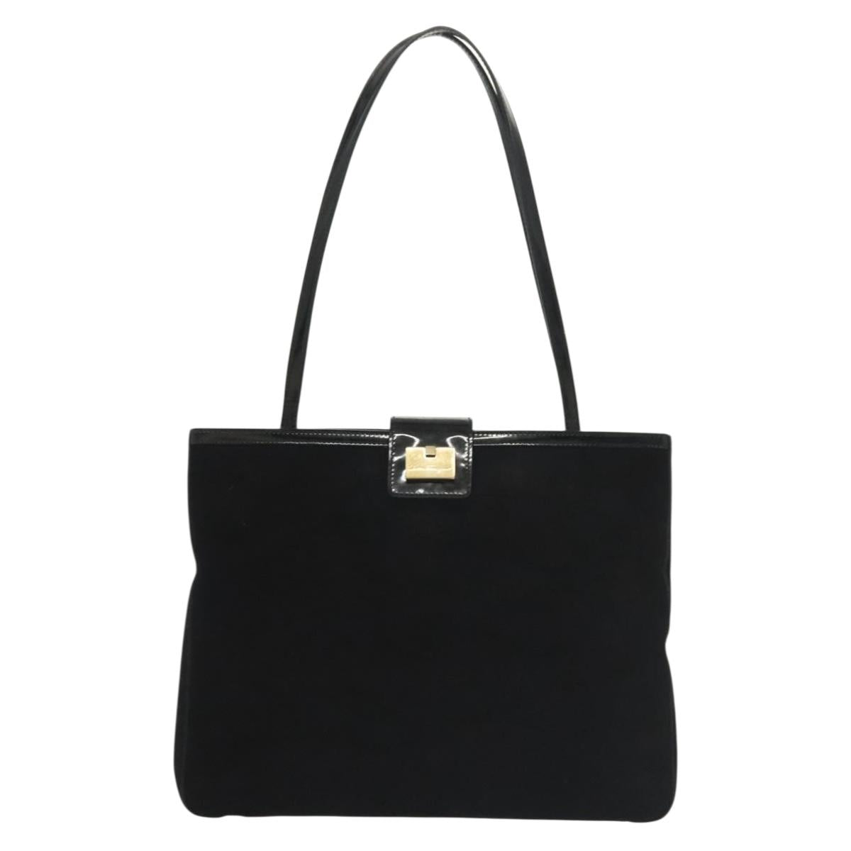 Salvatore Ferragamo Shoulder Bag Suede Black Gold Auth 139577