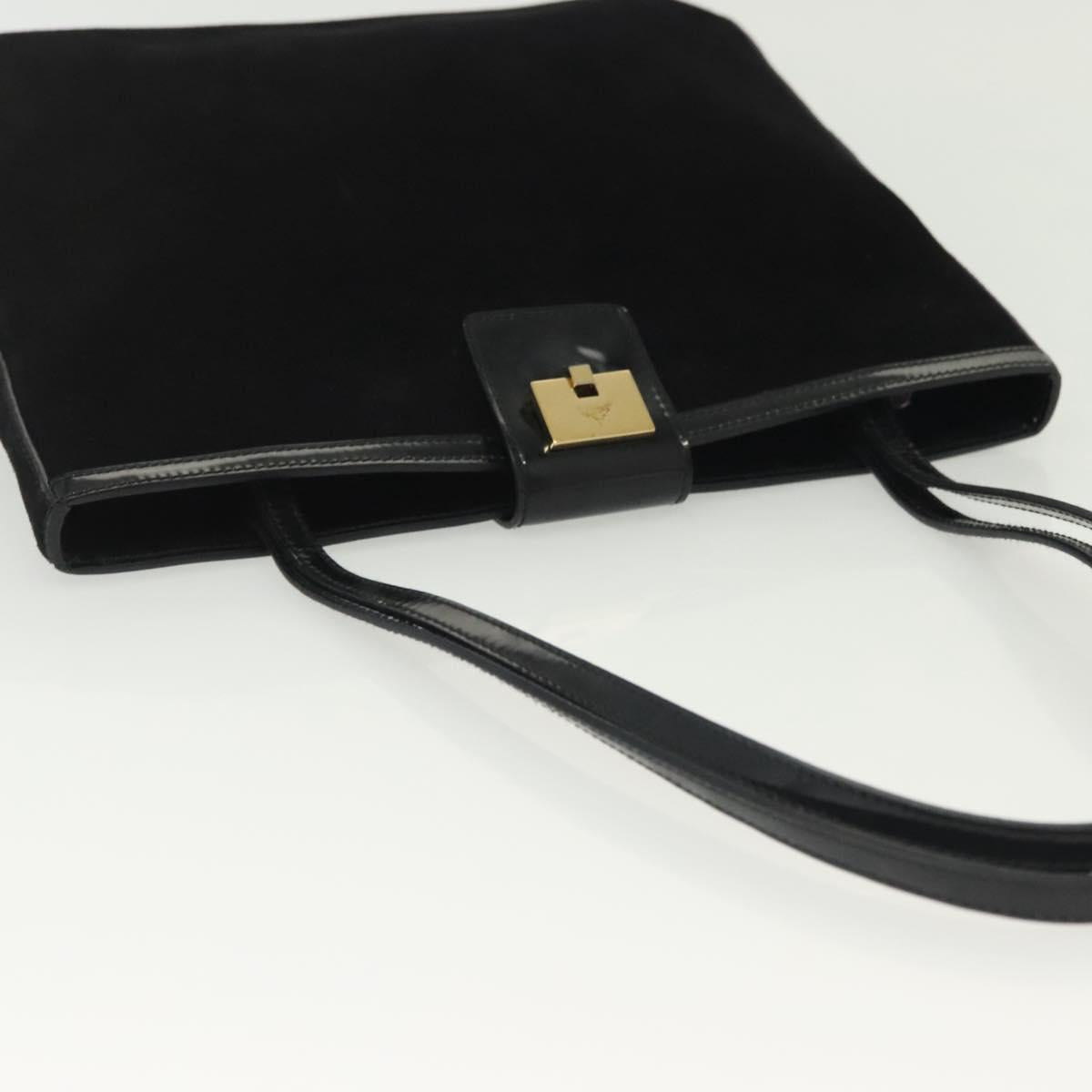 Salvatore Ferragamo Shoulder Bag Suede Black Gold Auth 139577