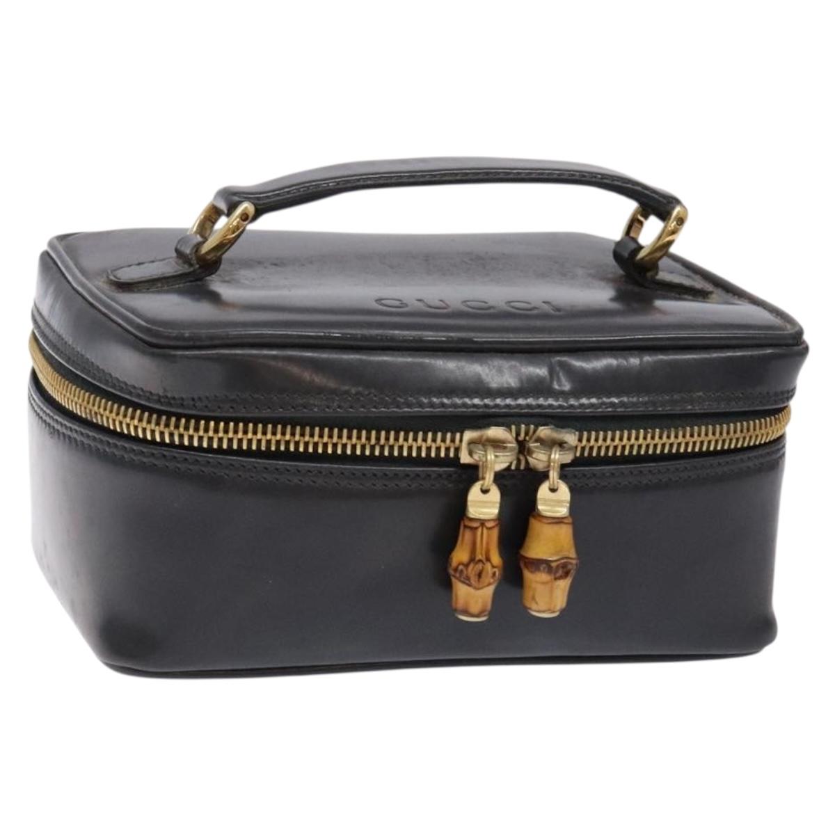 GUCCI Bamboo Vanity Hand Bag Patent leather Navy Gold 032 1705 0151 Auth 139591