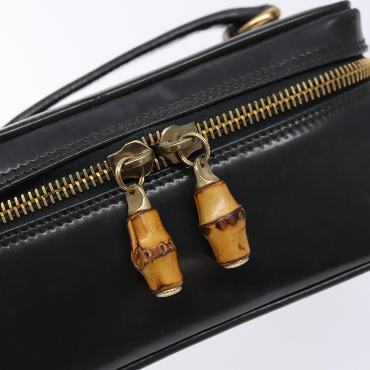 GUCCI Bamboo Vanity Hand Bag Patent leather Navy Gold 032 1705 0151 Auth 139591