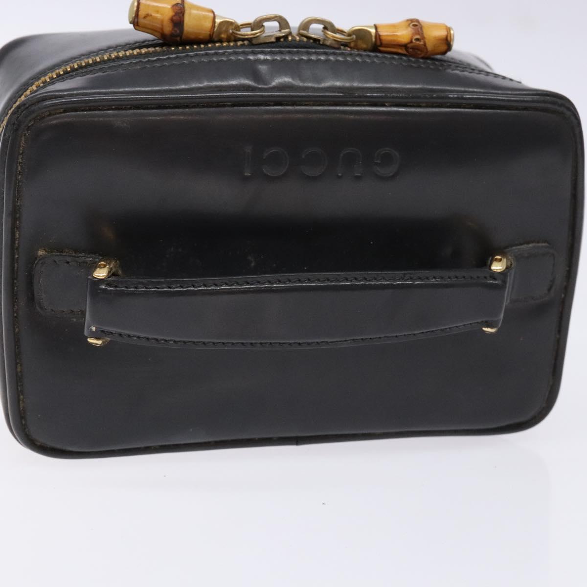 GUCCI Bamboo Vanity Hand Bag Patent leather Navy Gold 032 1705 0151 Auth 139591