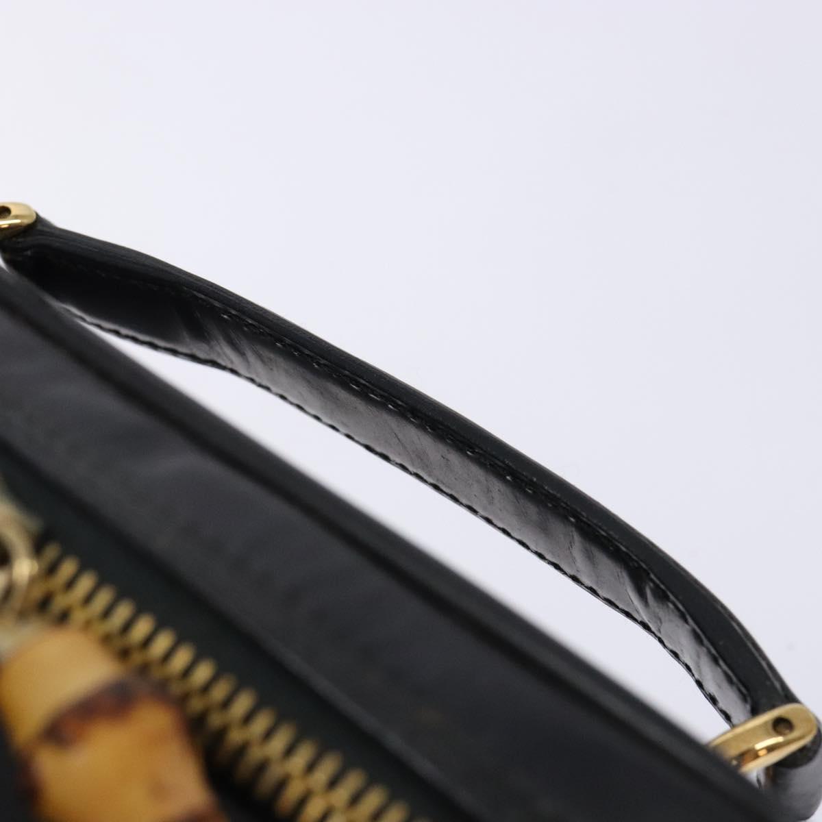 GUCCI Bamboo Vanity Hand Bag Patent leather Navy Gold 032 1705 0151 Auth 139591