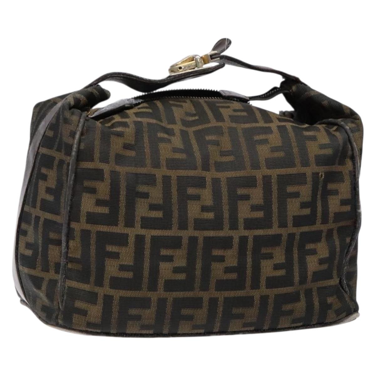 FENDI Zucca Canvas Vanity Pouch Black Brown Auth 139592