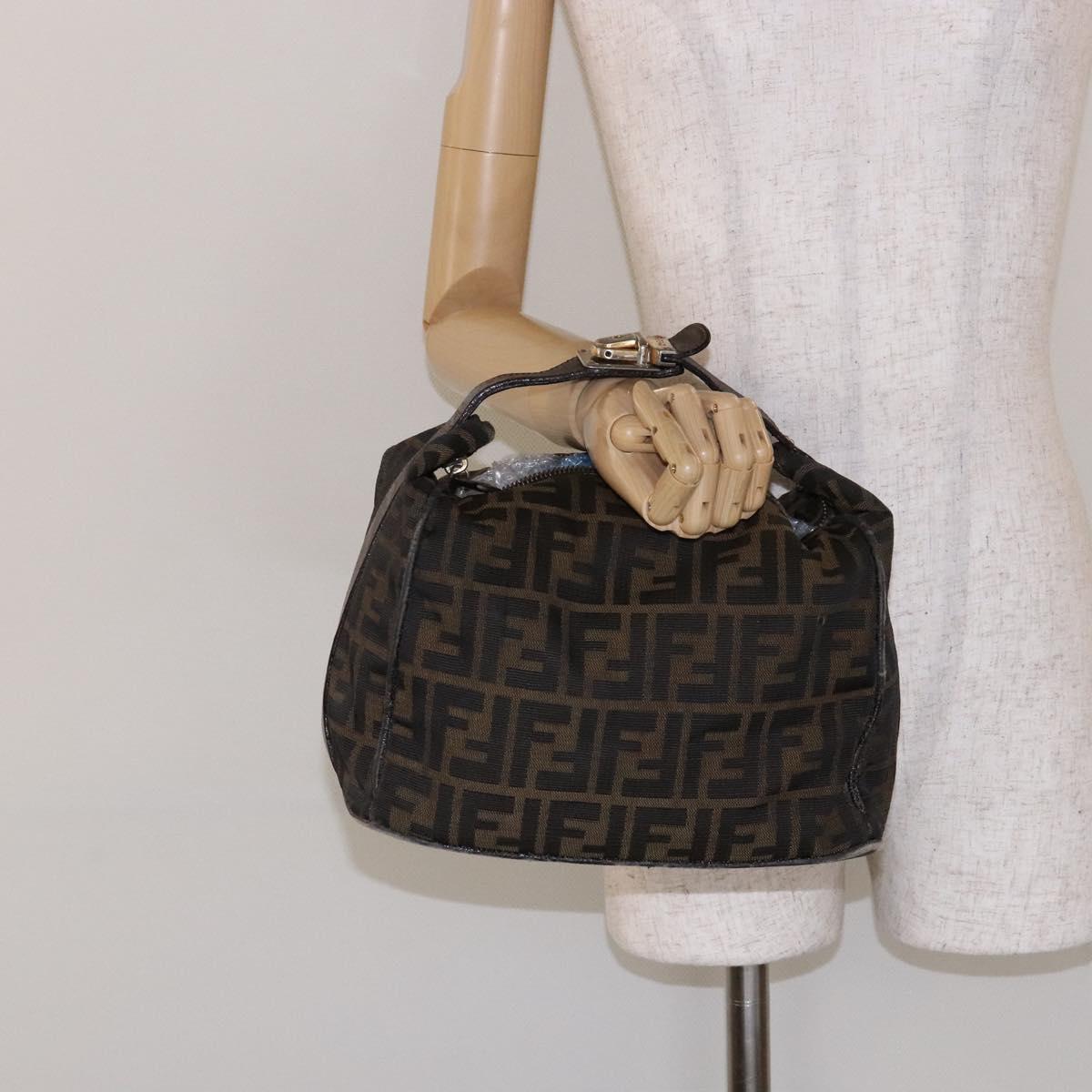 FENDI Zucca Canvas Vanity Pouch Black Brown Auth 139592