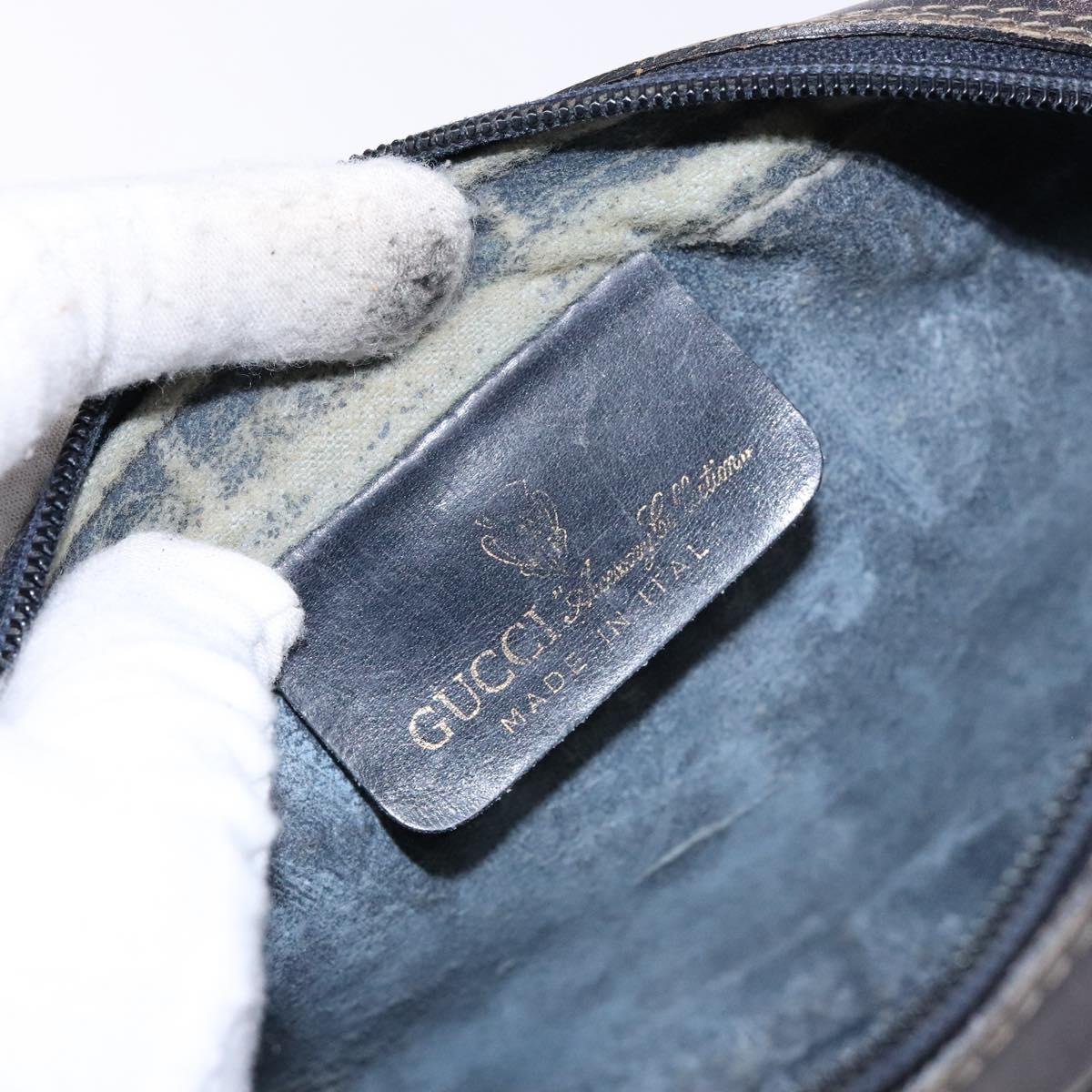 GUCCI GG Supreme Sherry Line Clutch Bag PVC Navy Gold Auth 139644