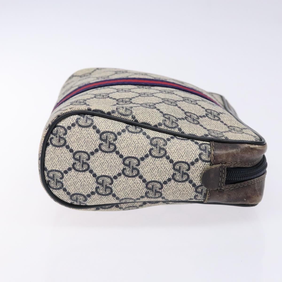 GUCCI GG Supreme Sherry Line Clutch Bag PVC Navy Gold Auth 139644