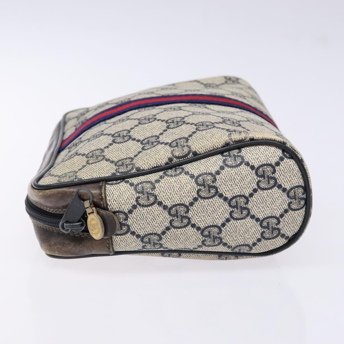 GUCCI GG Supreme Sherry Line Clutch Bag PVC Navy Gold Auth 139644