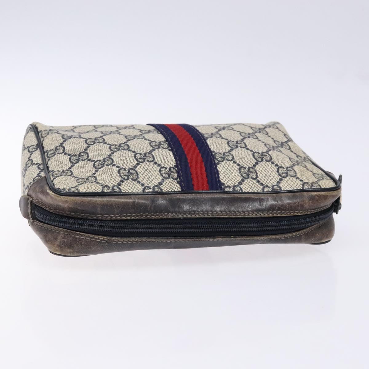 GUCCI GG Supreme Sherry Line Clutch Bag PVC Navy Gold Auth 139644