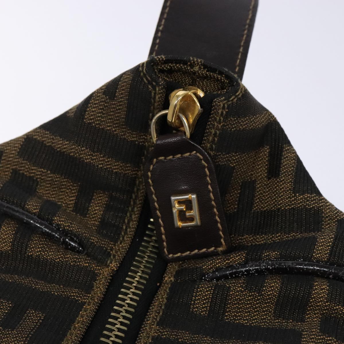 FENDI Zucca Canvas Hand Bag Black Brown gold Auth 139648