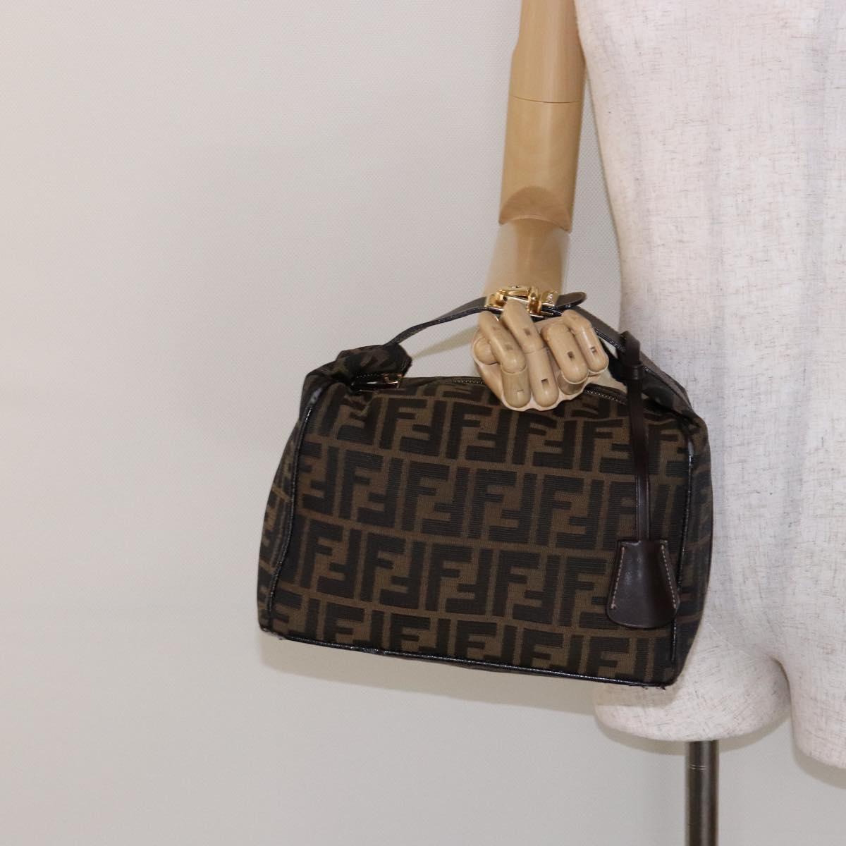 FENDI Zucca Canvas Hand Bag Black Brown gold Auth 139648