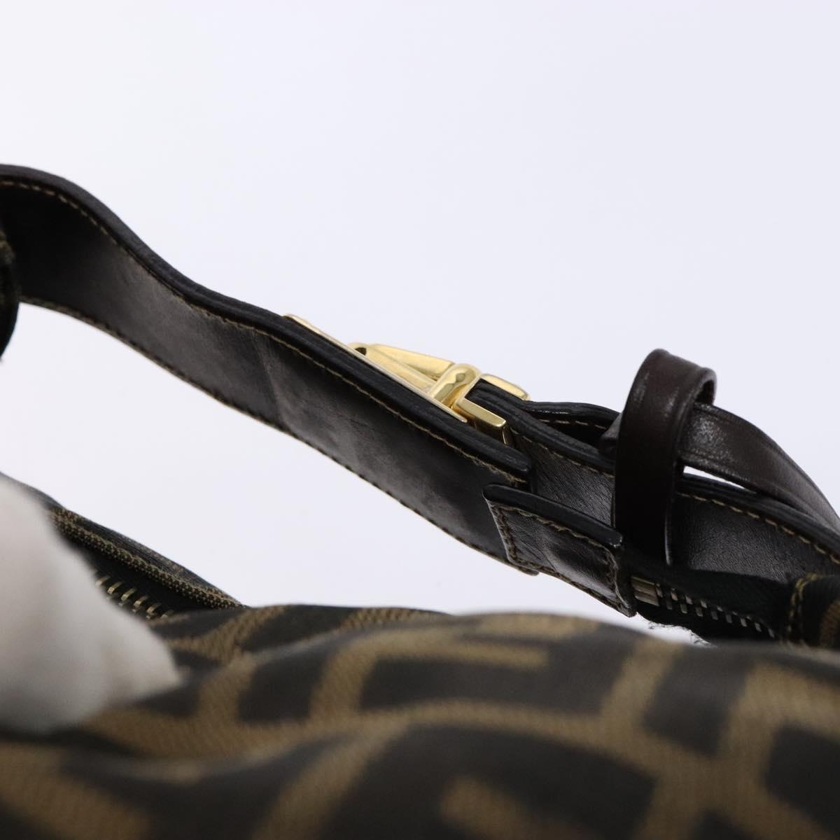 FENDI Zucca Canvas Hand Bag Black Brown gold Auth 139648