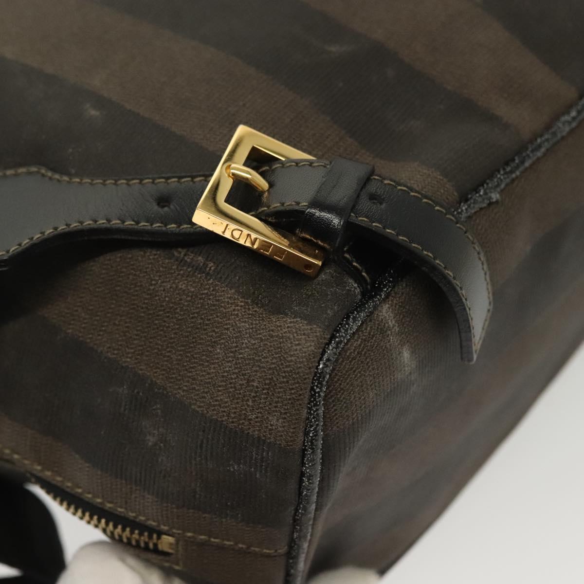 FENDI Pecan Canvas Backpack PVC Brown Black gold Auth 139650