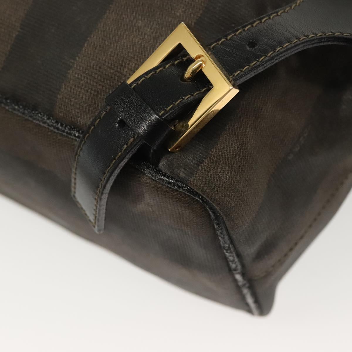 FENDI Pecan Canvas Backpack PVC Brown Black gold Auth 139650