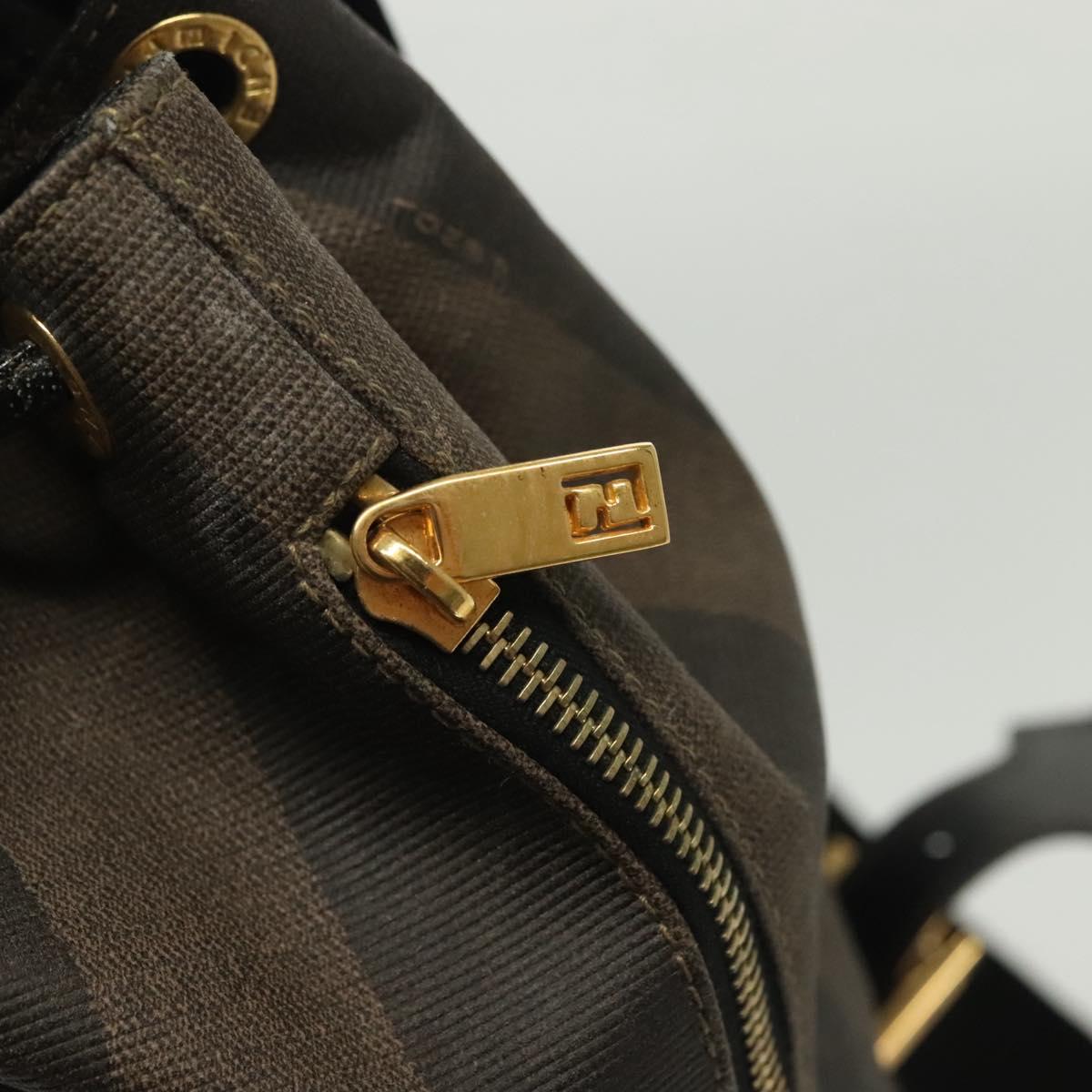 FENDI Pecan Canvas Backpack PVC Brown Black gold Auth 139650