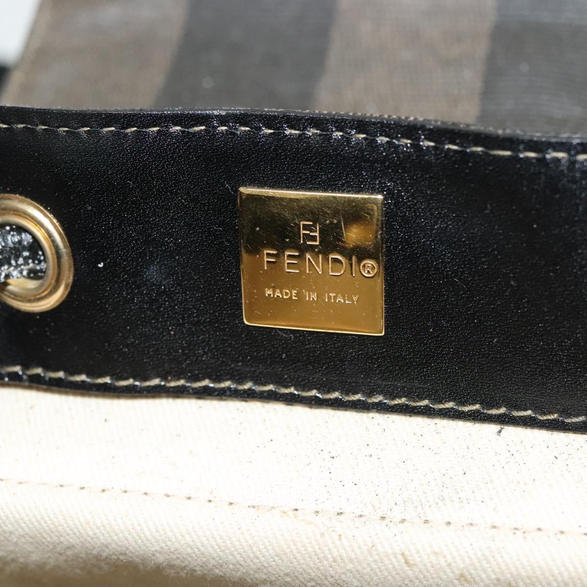 FENDI Pecan Canvas Backpack PVC Brown Black gold Auth 139650