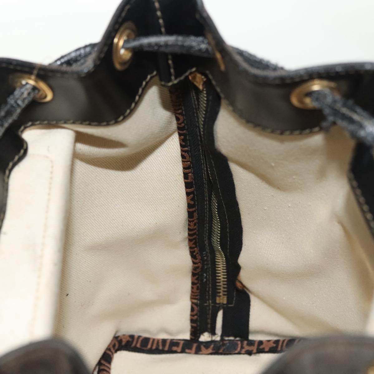 FENDI Pecan Canvas Backpack PVC Brown Black gold Auth 139650
